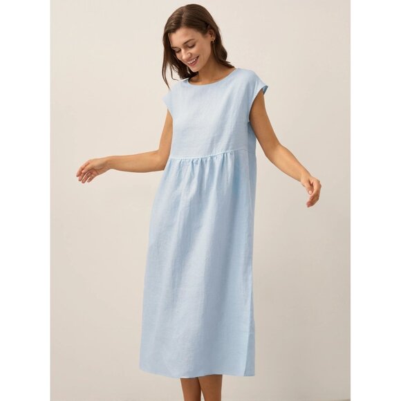 Lintico Joan 100% Linen Cap Sleeve Washed Maxi Dress Size L Minimalist Quite Lux - Picture 1 of 11